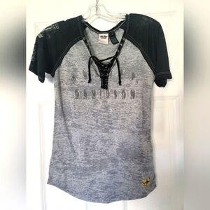 Harley-Davidson Women's Gray Lace-Up Top Size Small